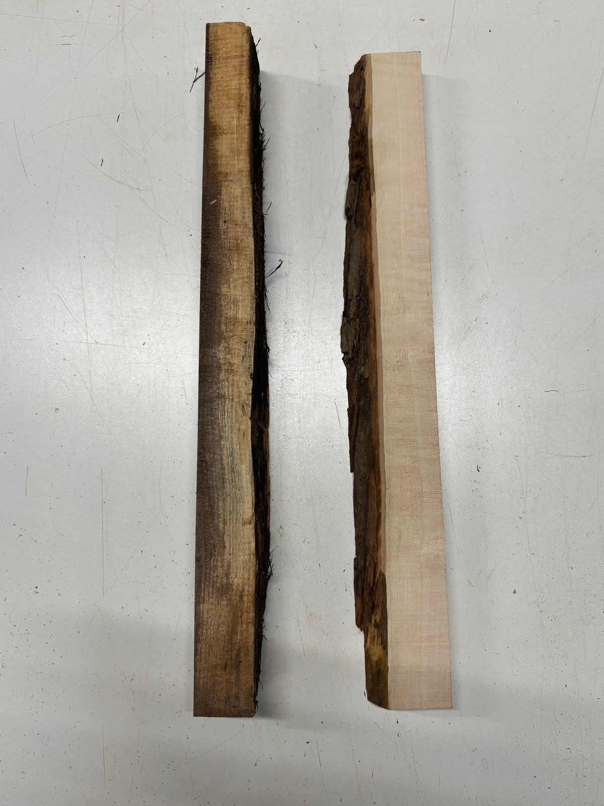 2 Pack, 2 Species Flame Hard Maple + Walnut Live Edge Blanks  Flame Hard Maple : 21"x1-3/4"x1"  Walnut : 21"x2"x1-1/4"#7238 - Exotic Wood Zone
