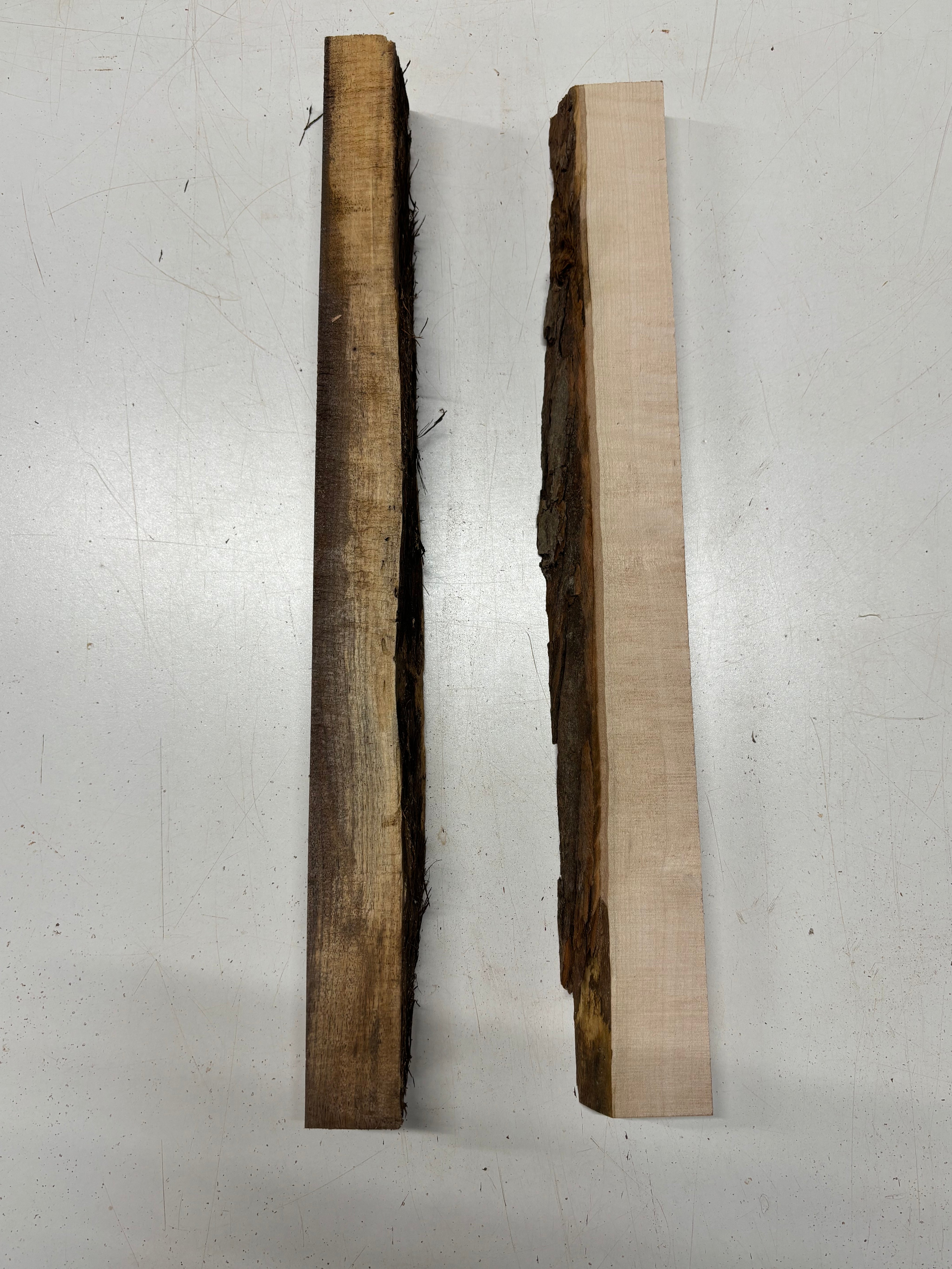 2 Pack, 2 Species Flame Hard Maple + Walnut Live Edge Blanks  Flame Hard Maple : 21"x1-3/4"x1"  Walnut : 21"x2"x1-1/4"#7238 - Exotic Wood Zone