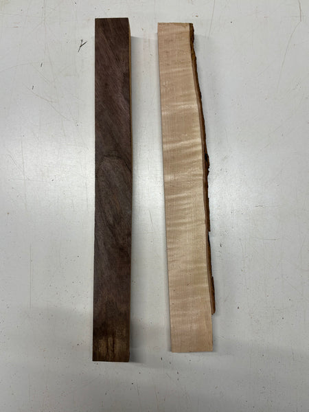 2 Pack, 2 Species Flame Hard Maple + Walnut Live Edge Blanks  Flame Hard Maple : 21"x1-3/4"x1"  Walnut : 21"x2"x1-1/4"#7238 - Exotic Wood Zone