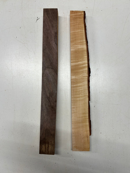 2 Pack, 2 Species Flame Hard Maple + Walnut Live Edge Blanks  Flame Hard Maple : 21"x1-3/4"x1"  Walnut : 21"x2"x1-1/4"#7238 - Exotic Wood Zone