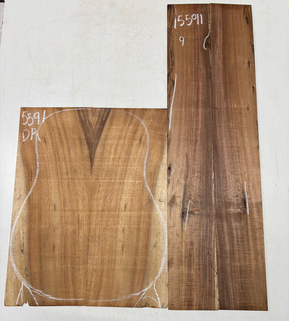 Defective Hawaiian Koa Dreadnought Guitar Back and Side Set  #5591