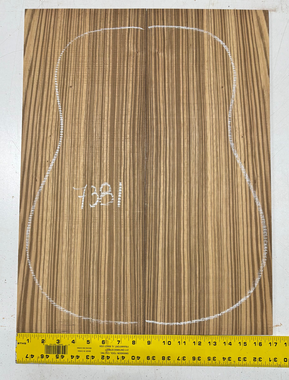 Zebrawood Dreadnought Guitar Back Set 22"x8-3/8"x3/16" #7381