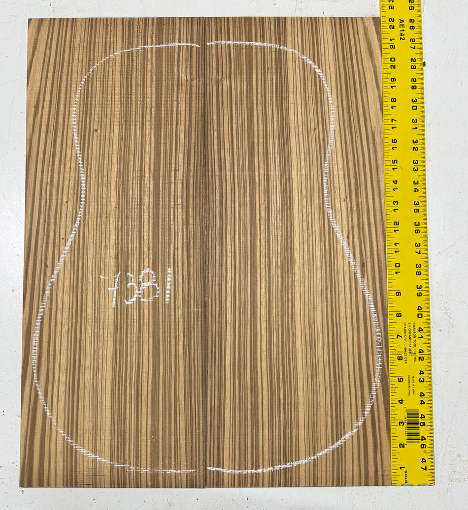 Zebrawood Dreadnought Guitar Back Set 22"x8-3/8"x3/16" #7381