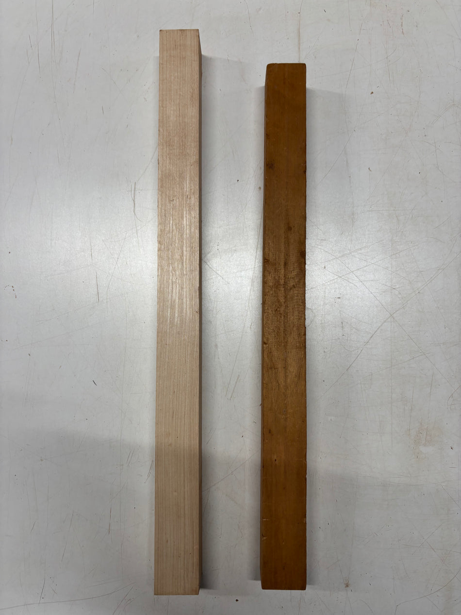 2 Pack, 2 Species Hard Maple + Honduras Mahogany Turning Wood Blanks   Hard Maple: 24" x 1-3/4" x 1-3/4" Honduras Mahogany: 22"x 1-3/4" x 1-3/4"#4952