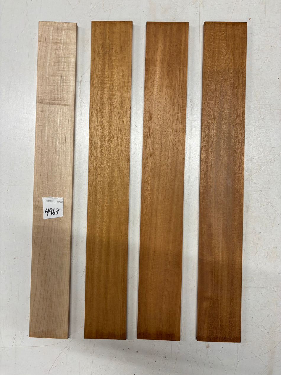 4 Pack, 2 Species Honduras Mahogany + Hard Maple Fingerboard Blanks Hard Maple: 21" x 2-5/8" x 3/8"  Mahogany: 21" x 2-3/4" x 3/8"#4967