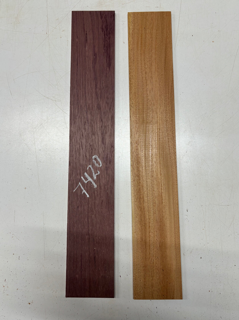 2 Pack, 2 Species Purpleheart + Mahogany Thin Stock Lumber  24"x3-7/8"x1/4"#7420