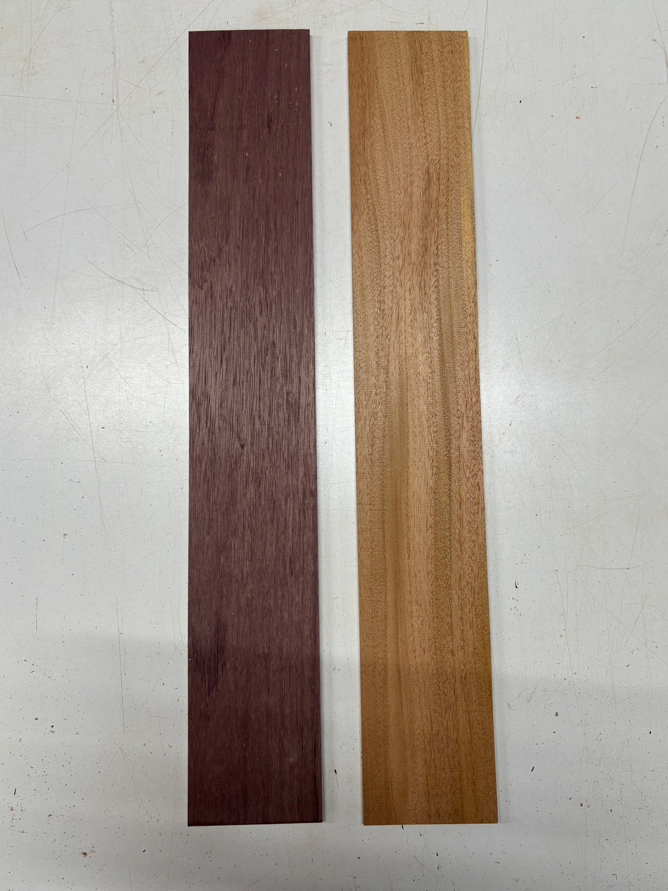 2 Pack, 2 Species Purpleheart + Mahogany Thin Stock Lumber  24"x3-7/8"x1/4"#7420