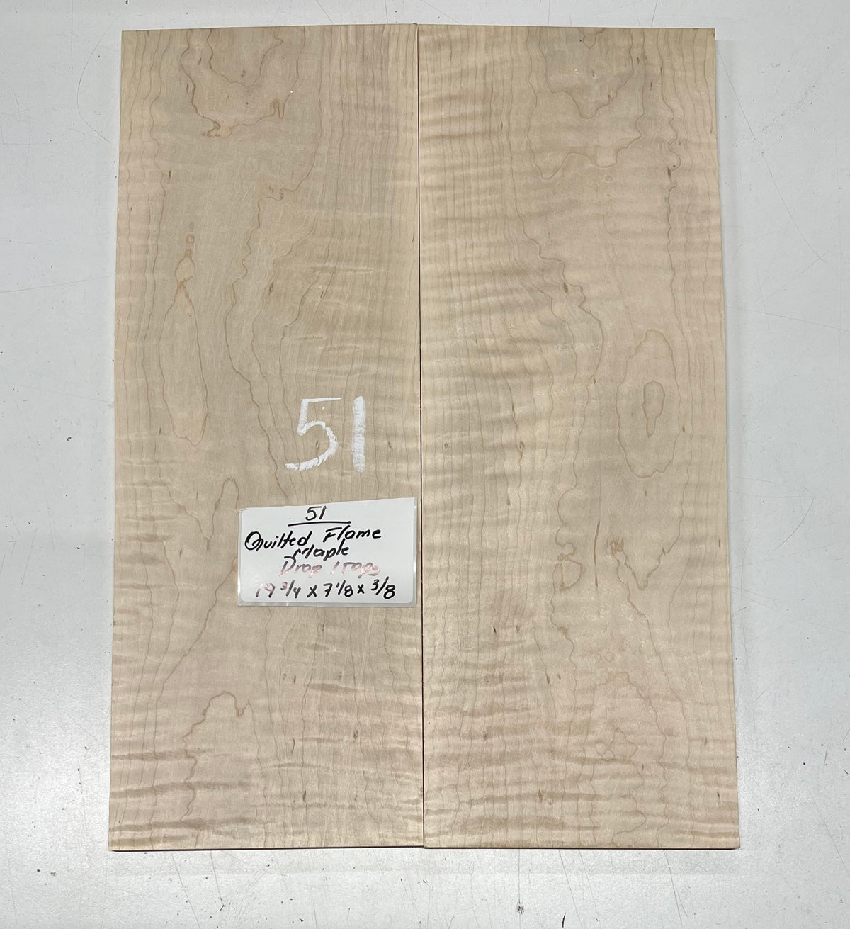 Quilted Flame Maple Bookmatched Guitar Drop Top Set - 19-3/4" x 7-1/8" x 3/8" #51