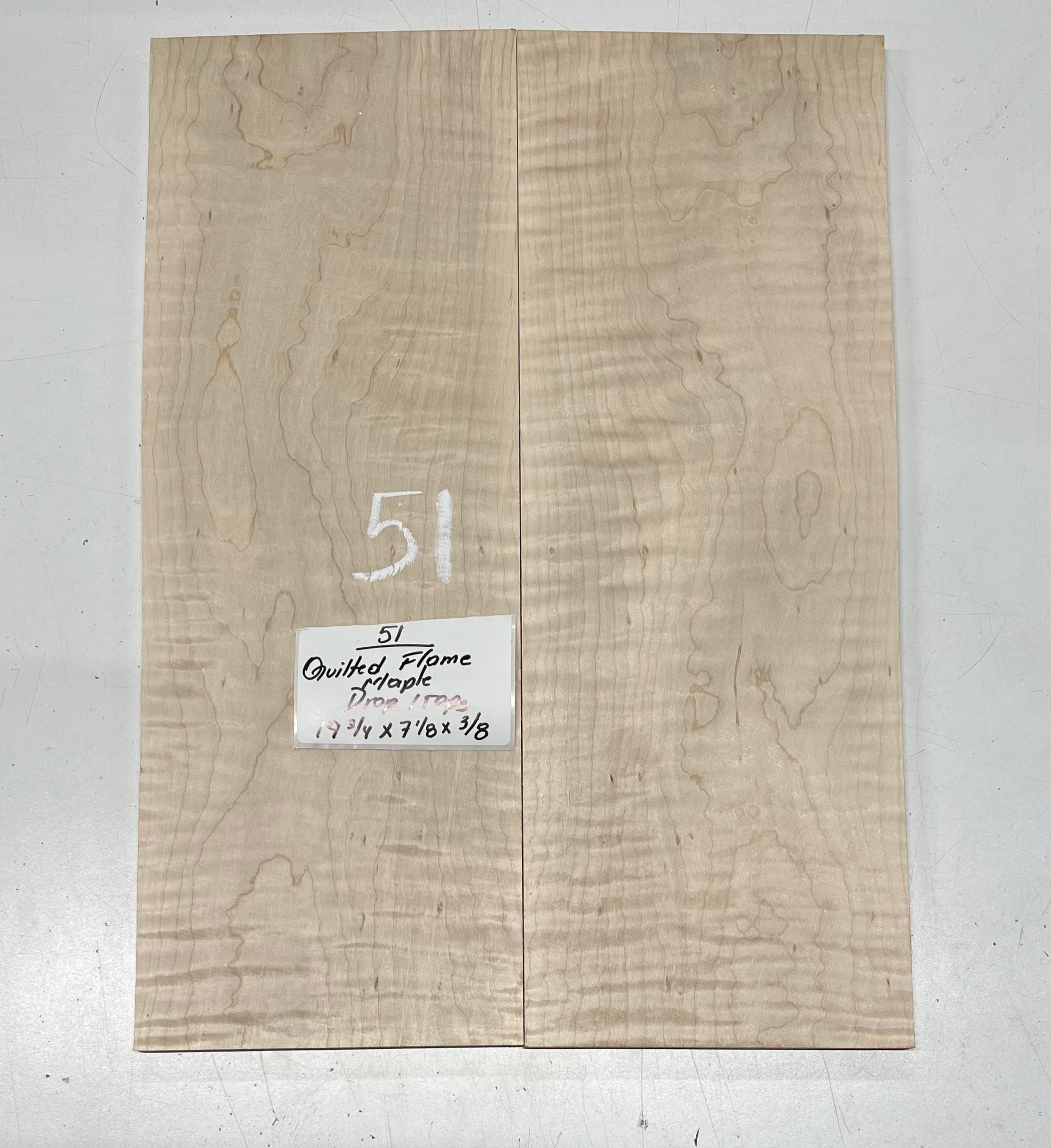 Quilted Flame Maple Bookmatched Guitar Drop Top Set - 19-3/4" x 7-1/8" x 3/8" #51