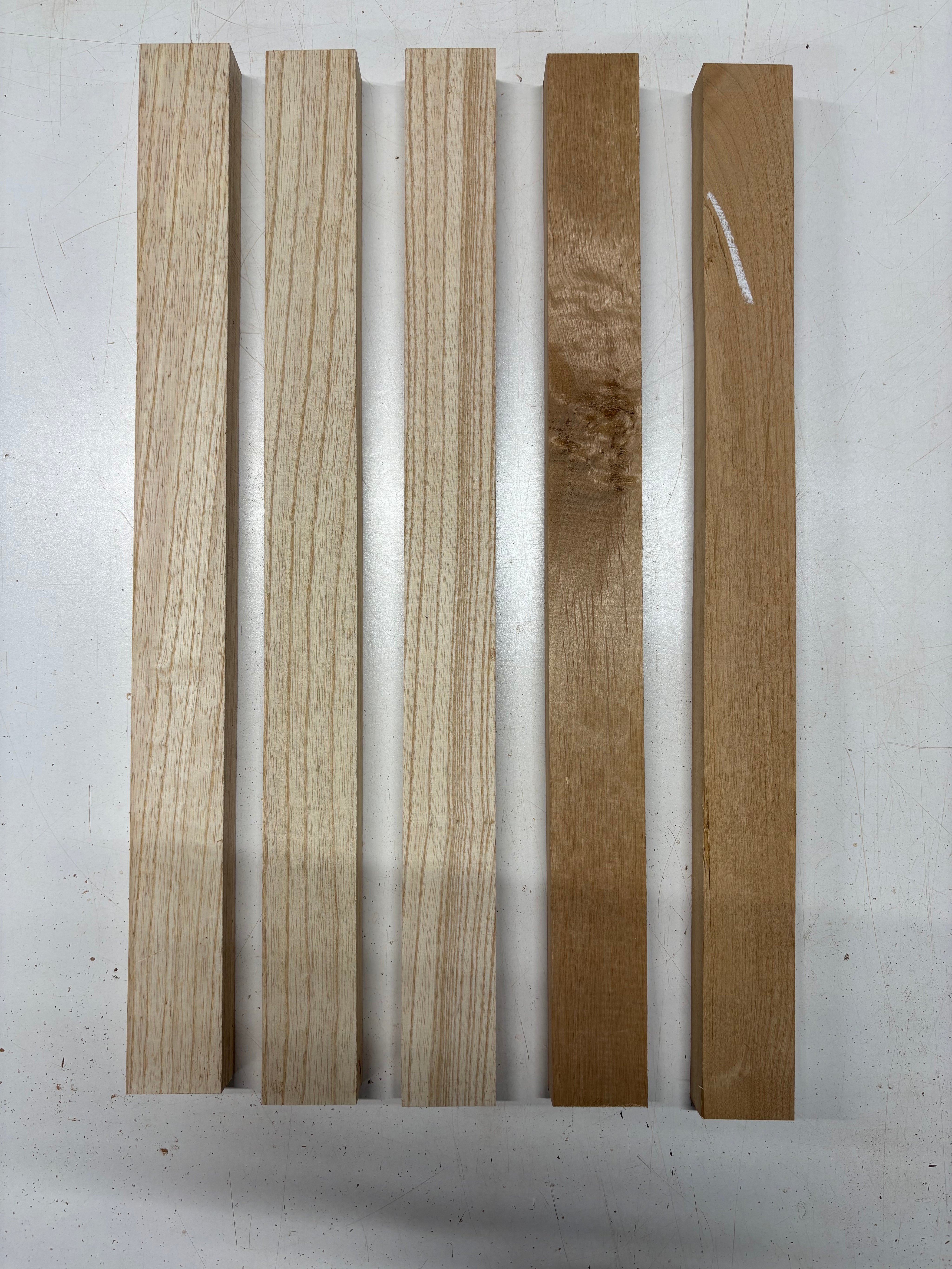 5 Pack, 2 Species Red Alder + Swamp Ash Thin Stock Lumber 21"x1-3/4"x1"#7427 - Exotic Wood Zone