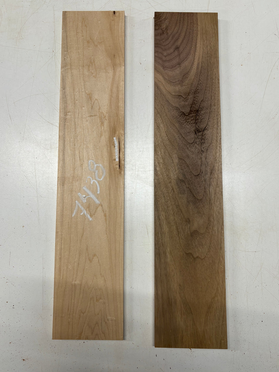 2 Pack, 2 Species Hard Maple + Walnut Thin Stock Lumber  Maple : 24-1/2"x5"x1/2"  ,  Walnut : 24-1/2"x5"x3/4"#7438