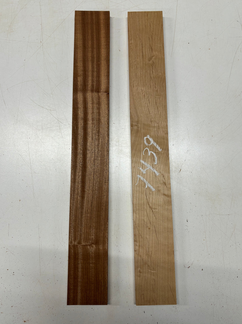 2 Pack, 2 Species Red Alder + Sapele Thin Stock Lumber  24"x3"x3/4"#7439 - Exotic Wood Zone