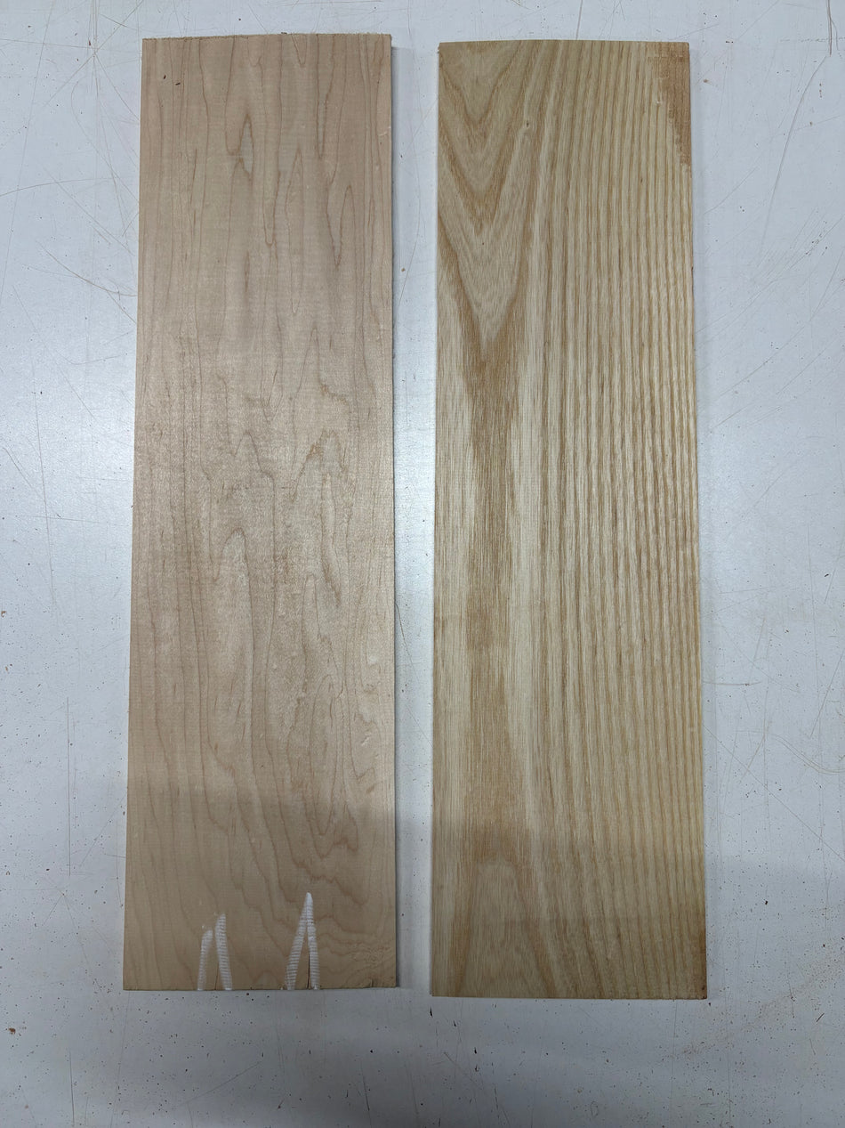 2 Pack, 2 Species Hard Maple + White Ash Thin Stock Lumber 22"x6"x1/4"#7455