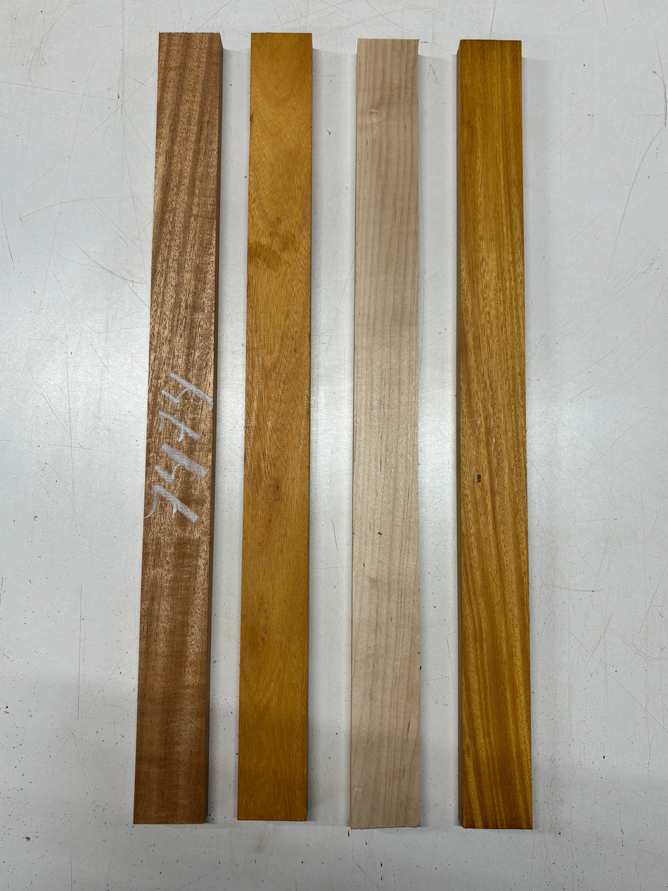 4 Pack, 3 Species African Mahogany + Hard Maple + Osage Orange Thin Stock Lumber 24"x2"x3/4"#7474