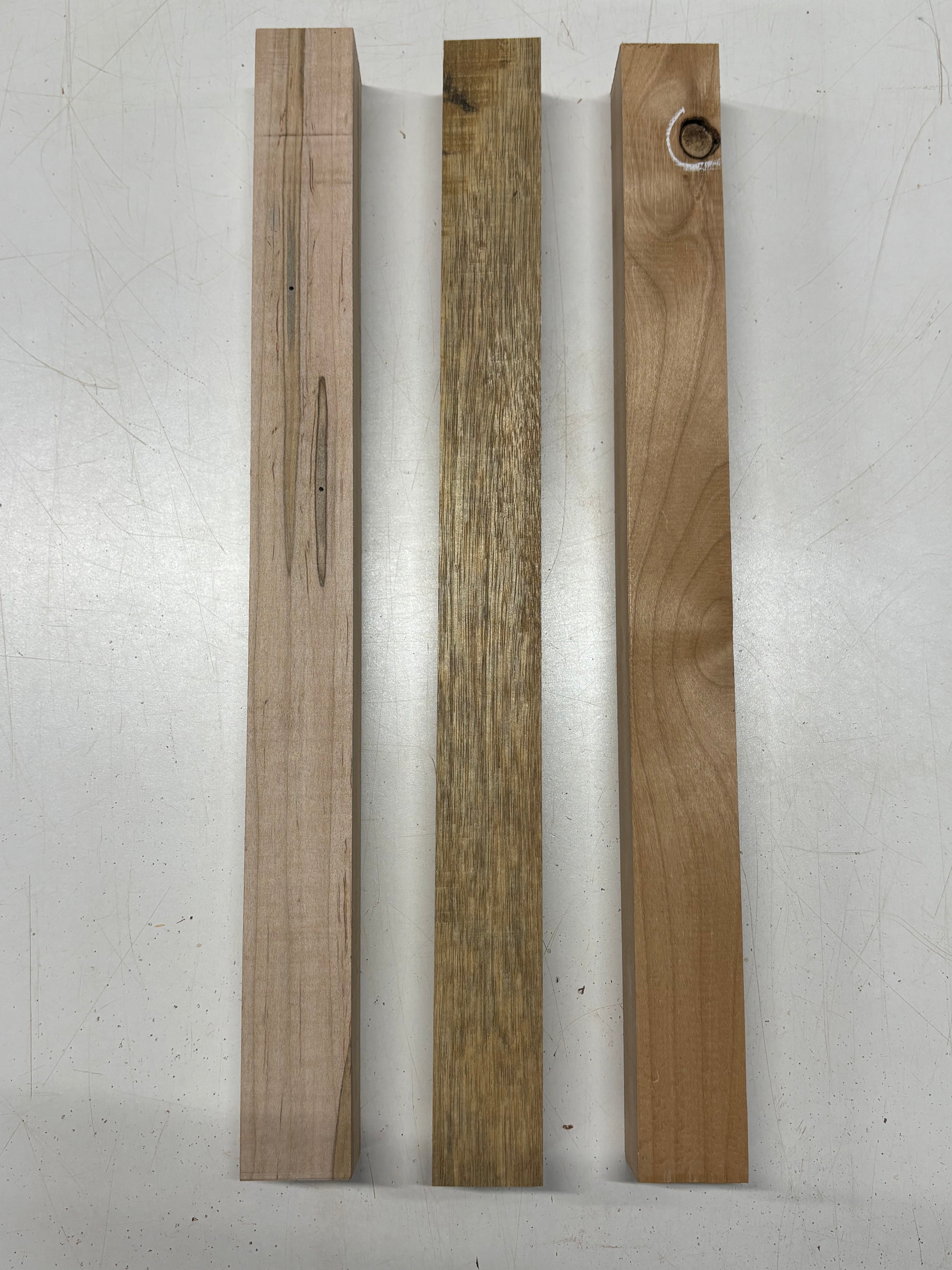 3 Pack, 3 Species White Limba + Red Alder + Ambrosia Maple Turning Wood Blanks 21"x1-7/8"x1-7/8"#7478 - Exotic Wood Zone