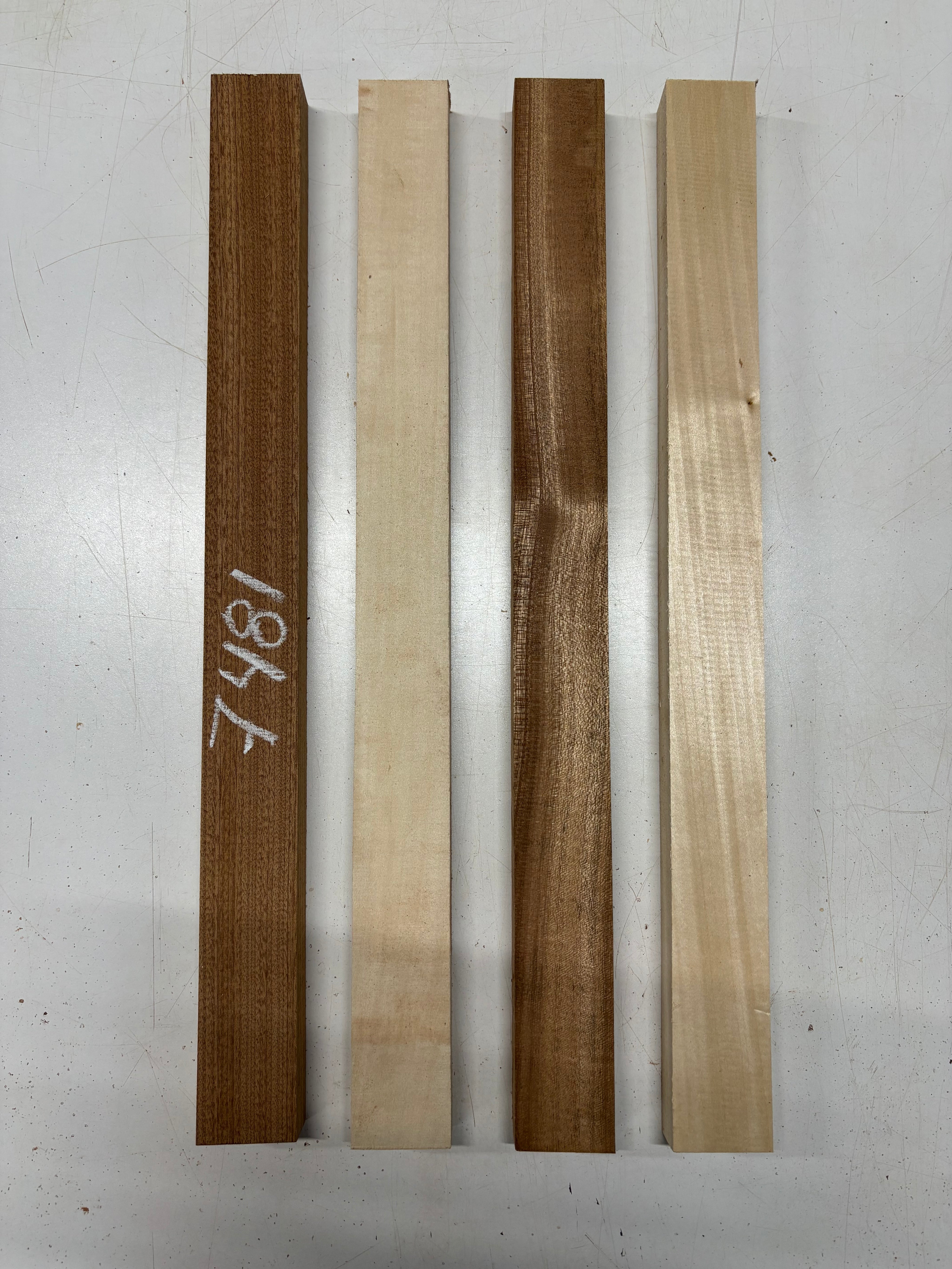 4 Pack, 2 Species Sapele + Basswood Thin Stock Lumber 21"x1-7/8"x1"#7481 - Exotic Wood Zone