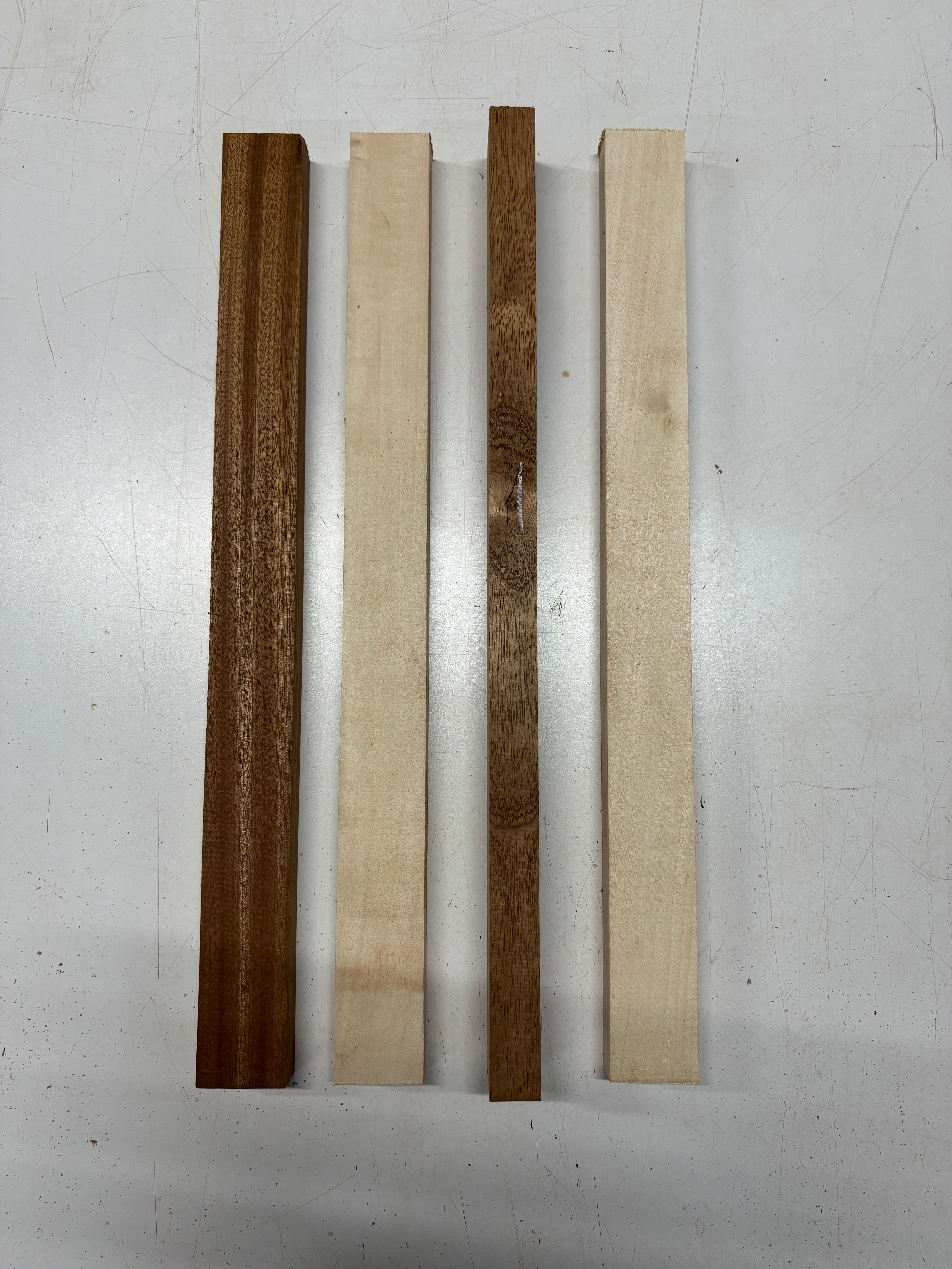 4 Pack, 2 Species Sapele + Basswood Thin Stock Lumber 21"x1-7/8"x1"#7481 - Exotic Wood Zone