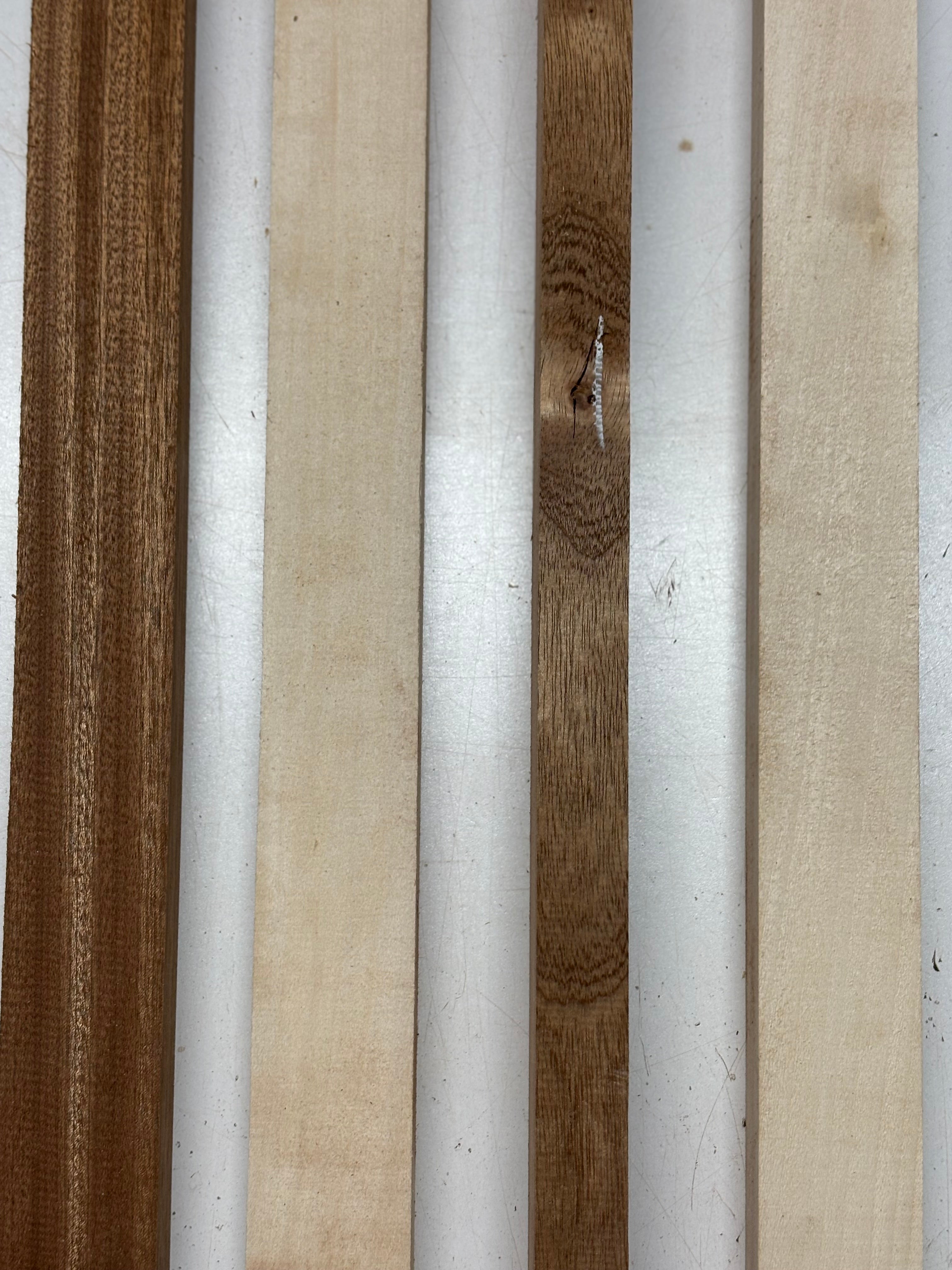 4 Pack, 2 Species Sapele + Basswood Thin Stock Lumber 21"x1-7/8"x1"#7481 - Exotic Wood Zone