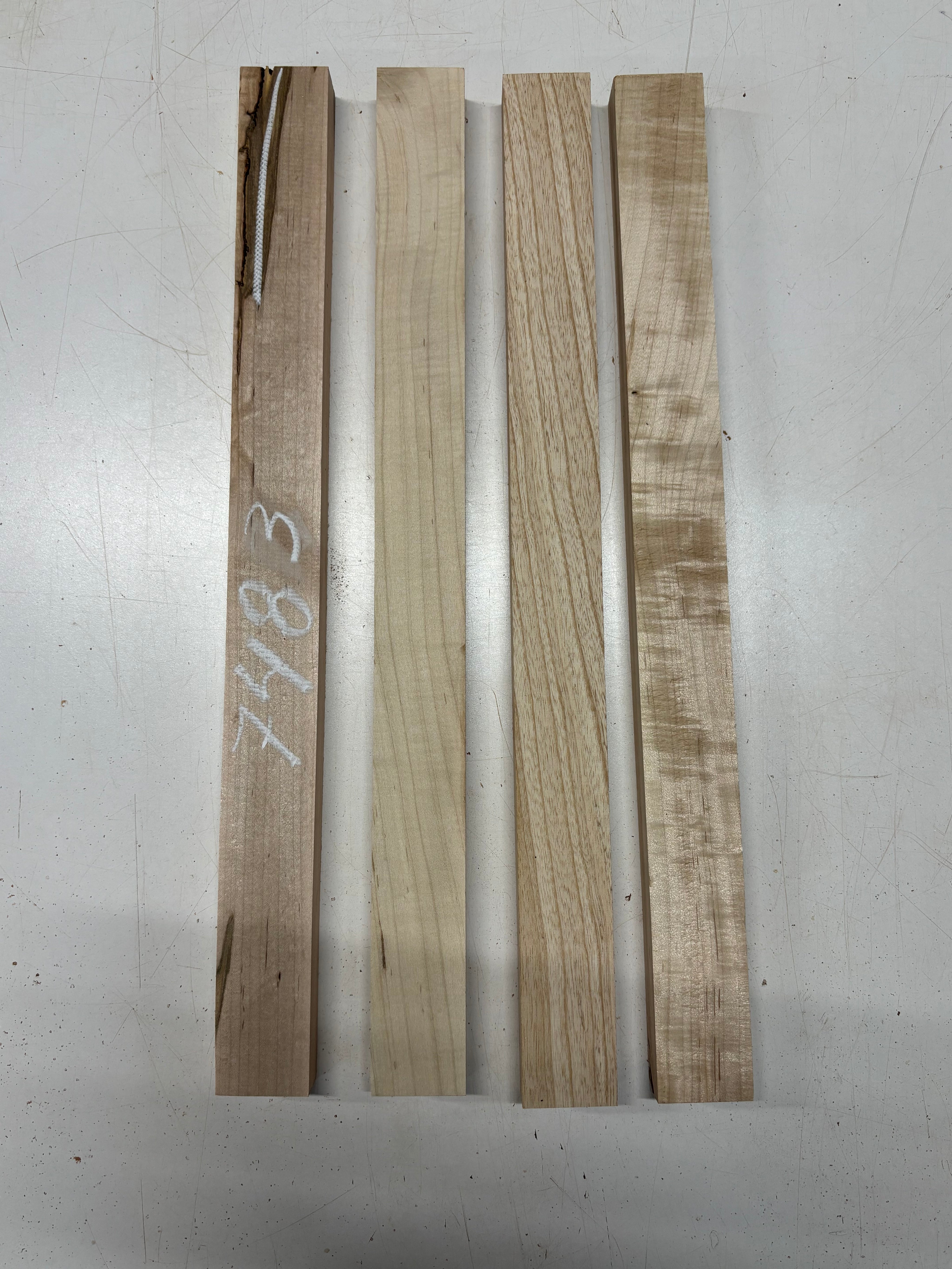 4 Pack, 4 Species Hard Maple + Ambrosia Maple + Swamp Ash + Basswood Thin Stock Lumber 21"x1-7/8"x1"#7483 - Exotic Wood Zone