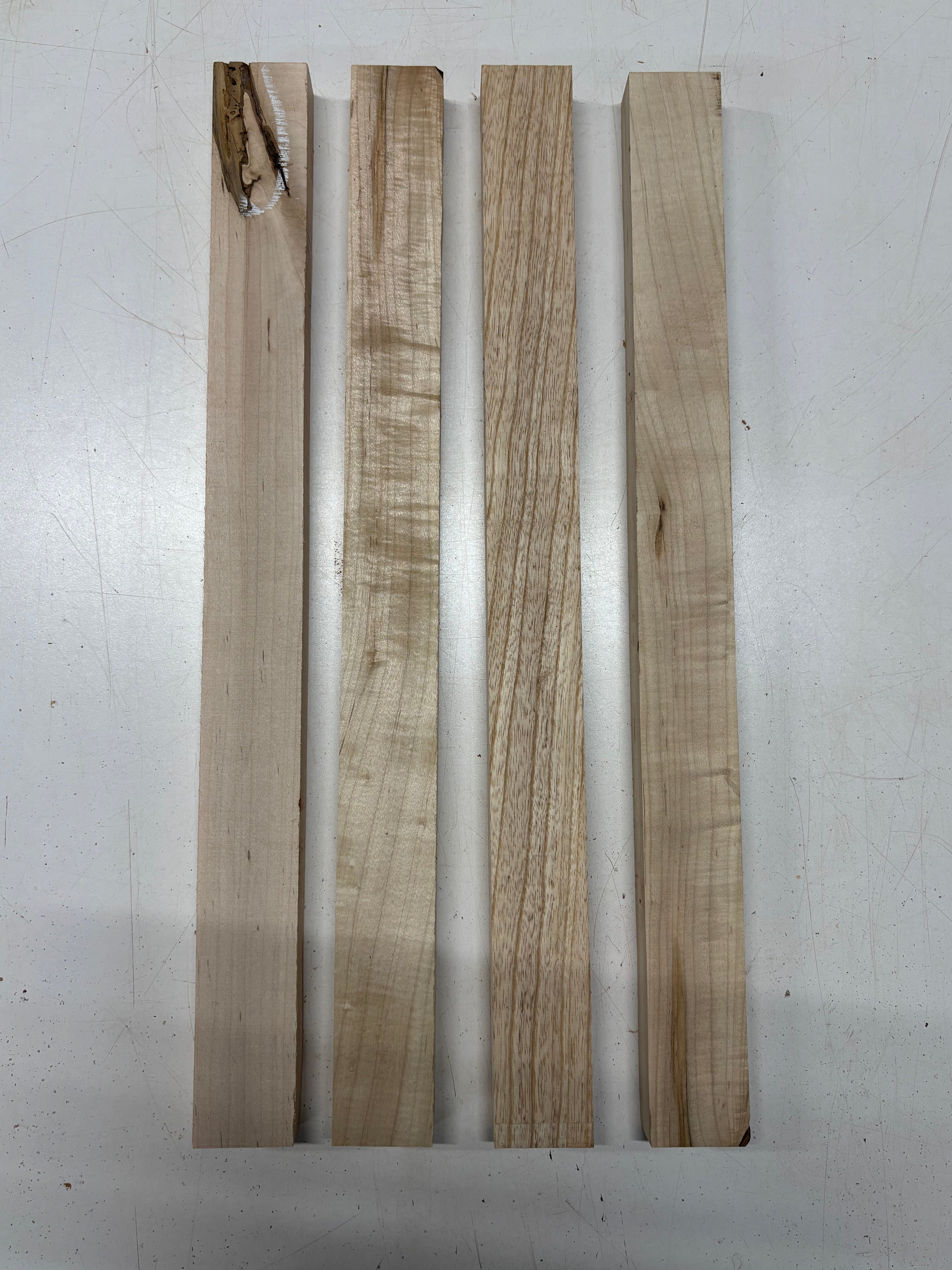4 Pack, 4 Species Hard Maple + Ambrosia Maple + Swamp Ash + Basswood Thin Stock Lumber 21"x1-7/8"x1"#7483 - Exotic Wood Zone