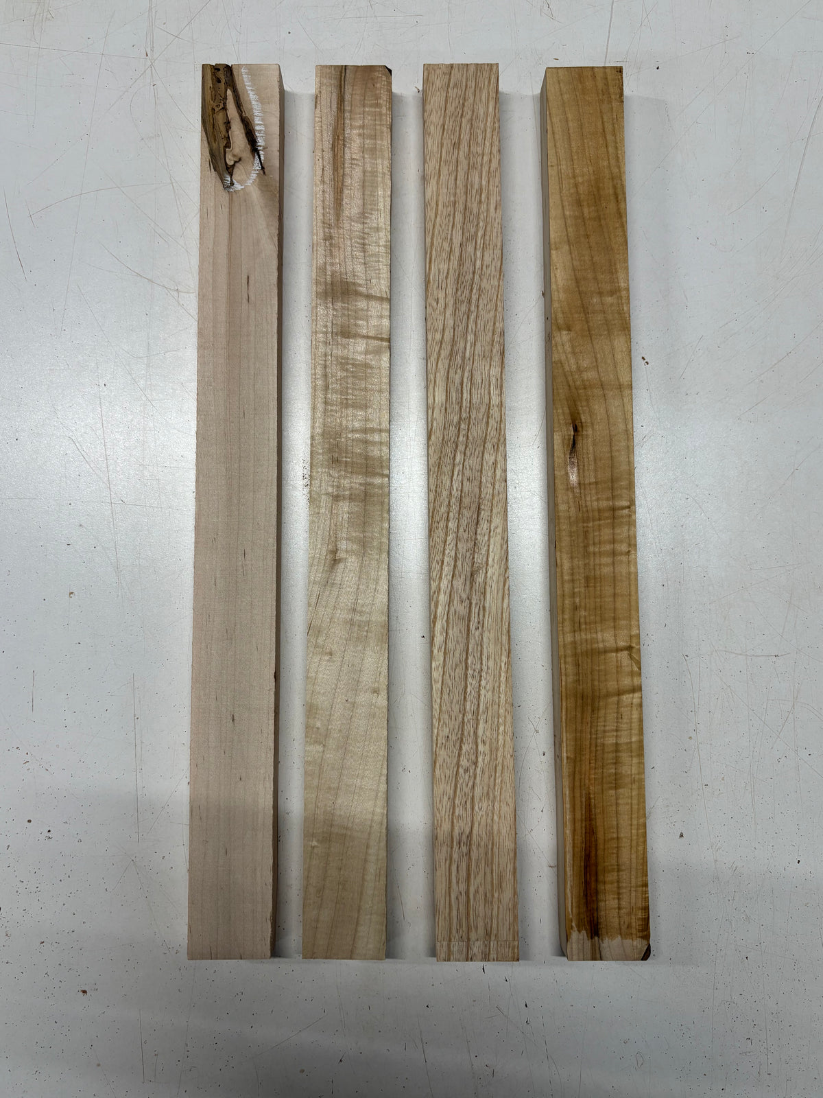 4 Pack, 4 Species Hard Maple + Ambrosia Maple + Swamp Ash + Basswood Thin Stock Lumber 21"x1-7/8"x1"#7483 - Exotic Wood Zone