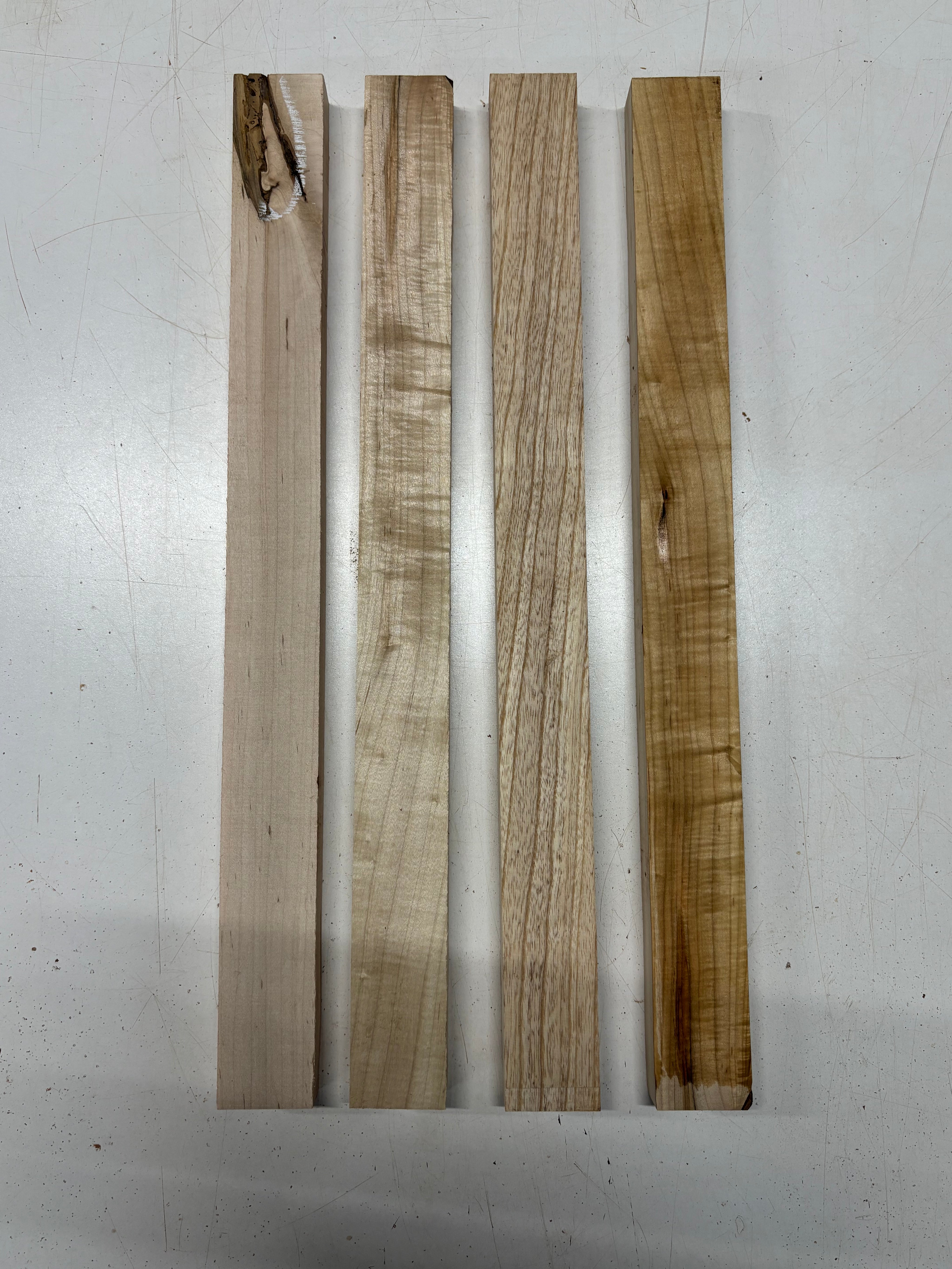 4 Pack, 4 Species Hard Maple + Ambrosia Maple + Swamp Ash + Basswood Thin Stock Lumber 21"x1-7/8"x1"#7483 - Exotic Wood Zone