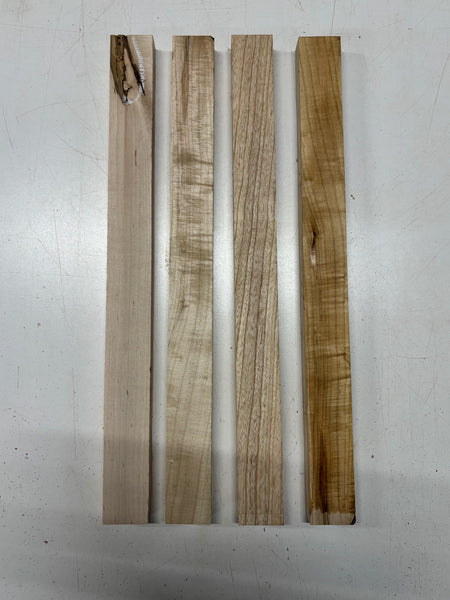 4 Pack, 4 Species Hard Maple + Ambrosia Maple + Swamp Ash + Basswood Thin Stock Lumber 21"x1-7/8"x1"#7483 - Exotic Wood Zone