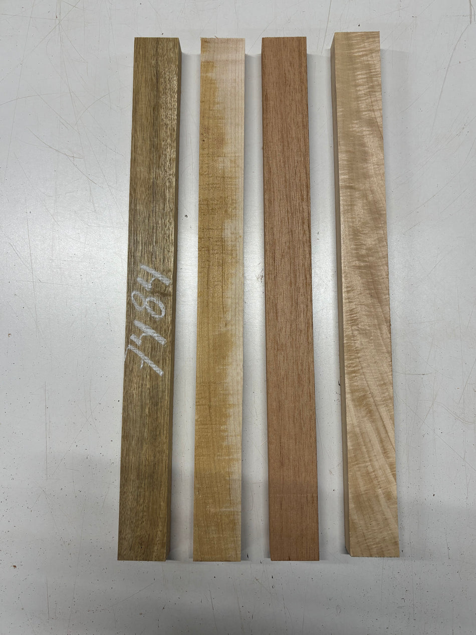 4 Pack, 4 Species White Limba + Hard Maple + Spanish Cedar + Basswood Thin Stock Lumber 21"x1-7/8"x1"#7484