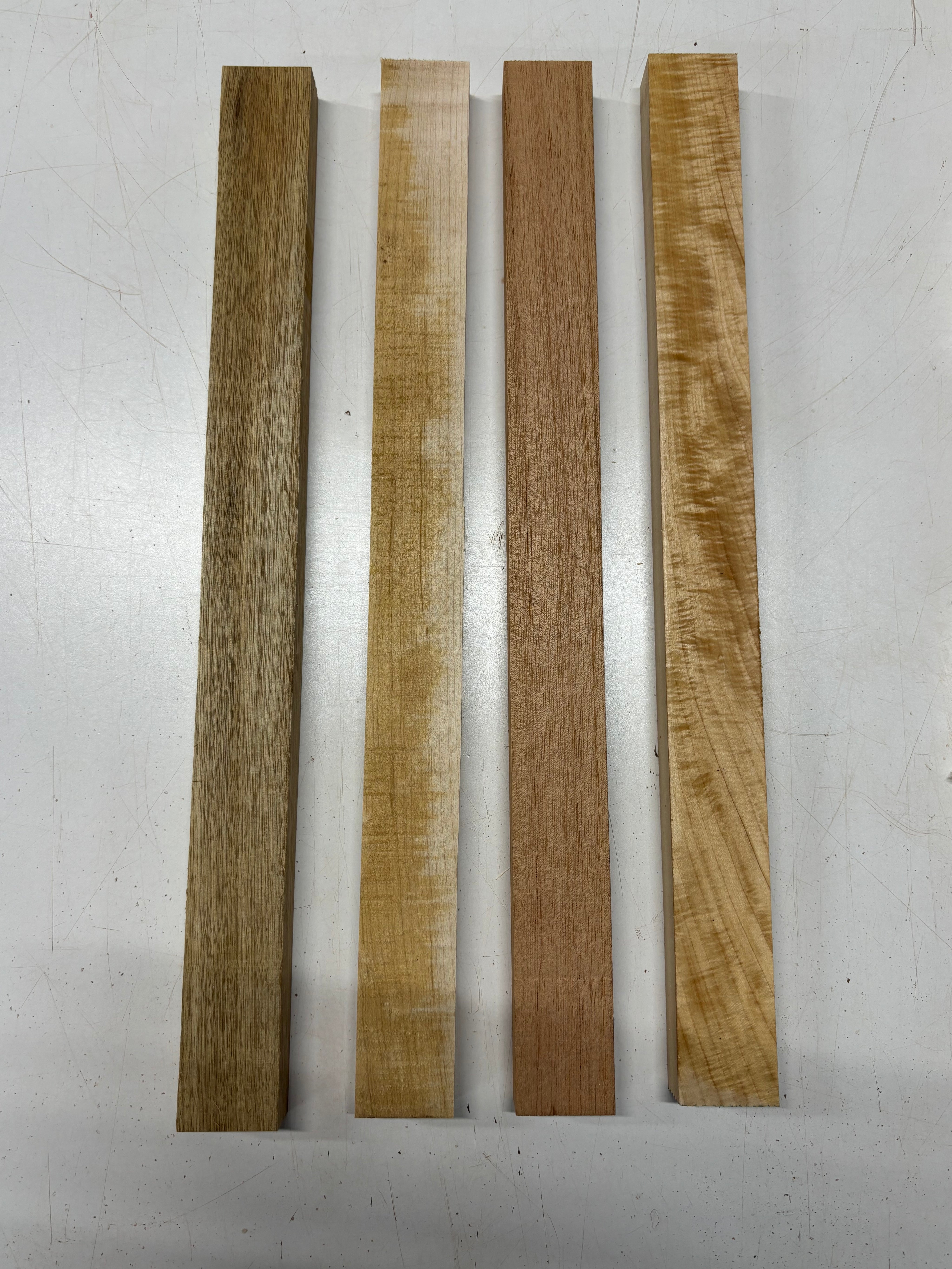 4 Pack, 4 Species White Limba + Hard Maple + Spanish Cedar + Basswood Thin Stock Lumber 21"x1-7/8"x1"#7484 - Exotic Wood Zone