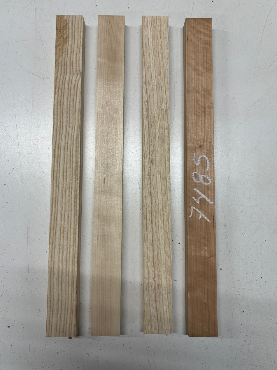 4 Pack, 4 Species White Ash + Swamp Ash + Basswood + Cherry Thin Stock Lumber 21"x1-7/8"x1"#7485