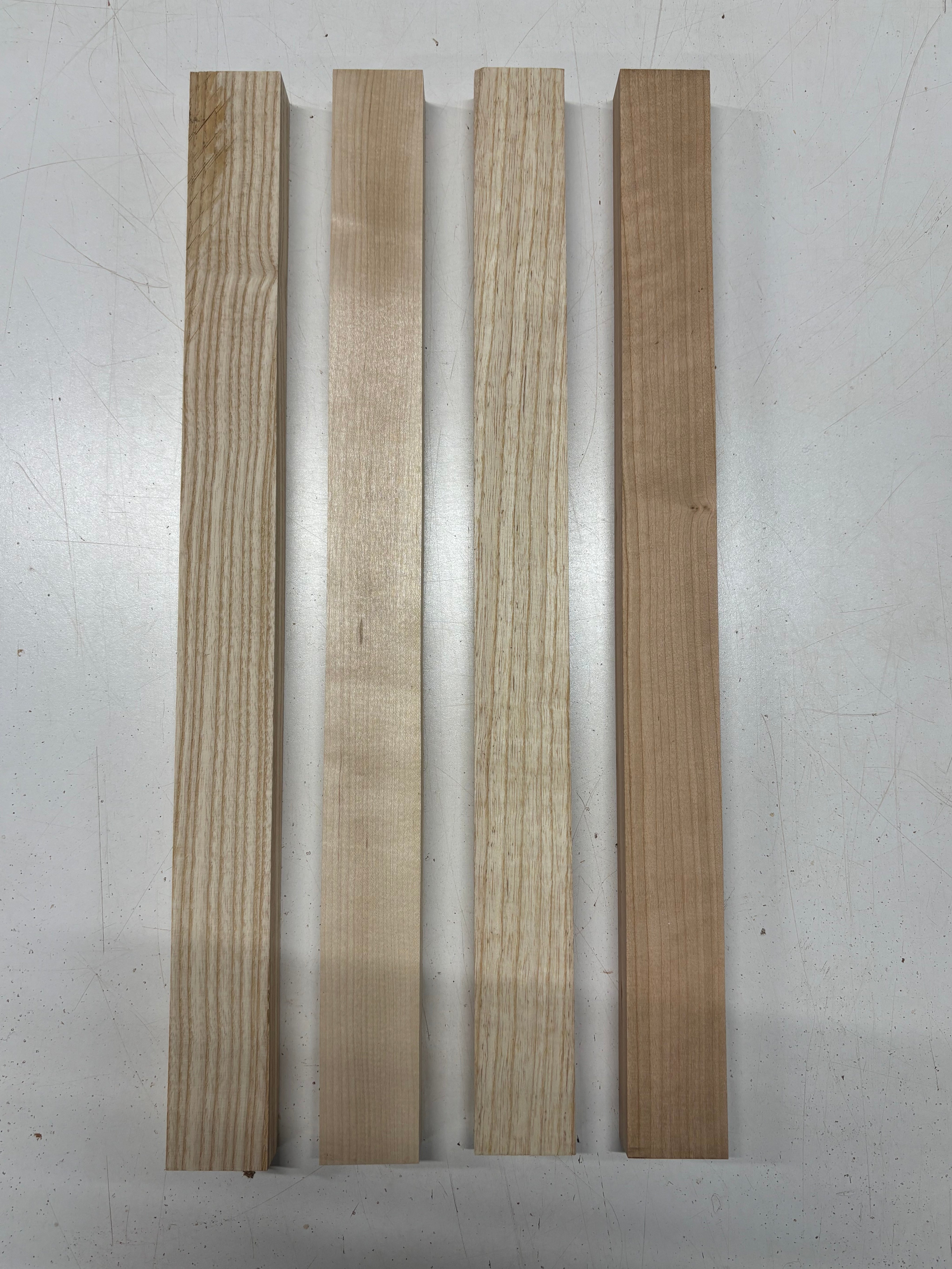 4 Pack, 4 Species White Ash + Swamp Ash + Basswood + Cherry Thin Stock Lumber 21"x1-7/8"x1"#7485 - Exotic Wood Zone