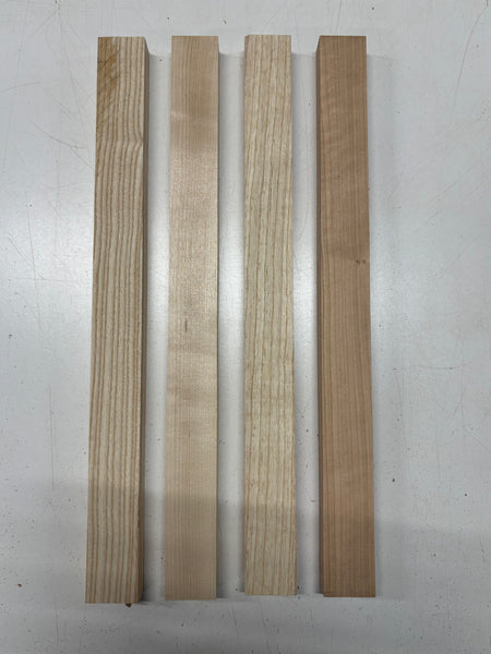 4 Pack, 4 Species White Ash + Swamp Ash + Basswood + Cherry Thin Stock Lumber 21"x1-7/8"x1"#7485 - Exotic Wood Zone