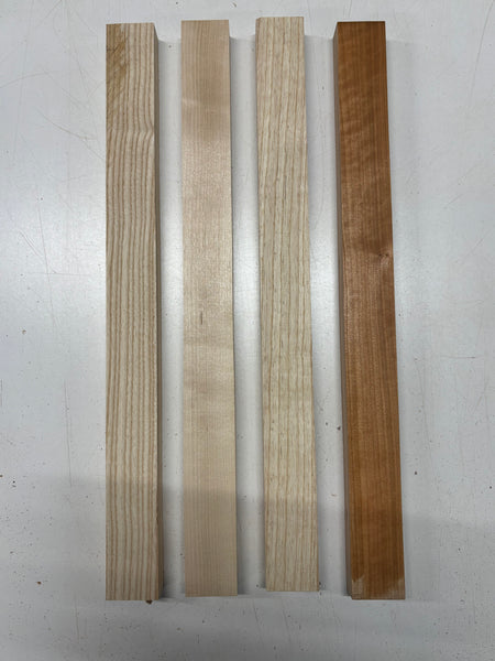 4 Pack, 4 Species White Ash + Swamp Ash + Basswood + Cherry Thin Stock Lumber 21"x1-7/8"x1"#7485 - Exotic Wood Zone