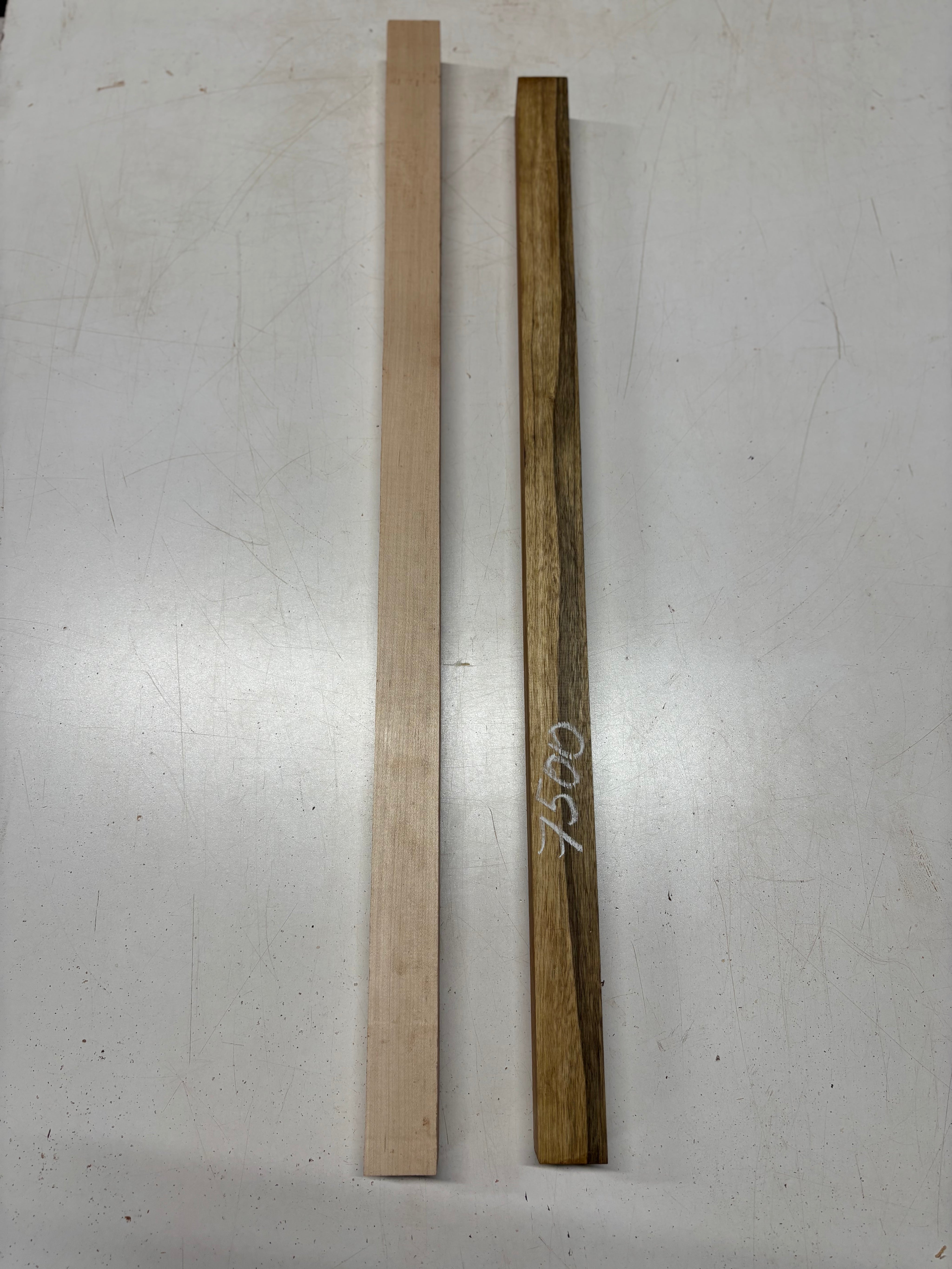 2 Pack, 2 Species Hard Maple + Black Limba Turning Wood Blanks  Maple: 32"x1-1/2"x1-1/2"  Limba: 30"x1-1/2"x1-1/2"#7500 - Exotic Wood Zone