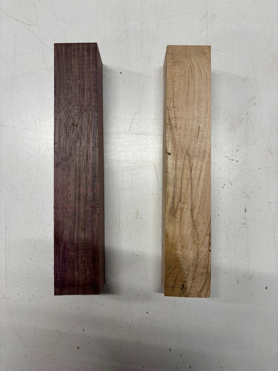 2 Pack, 2 Species Ambrosia Maple + Purpleheart Turning Wood Blank 11"x2"x2"#6527