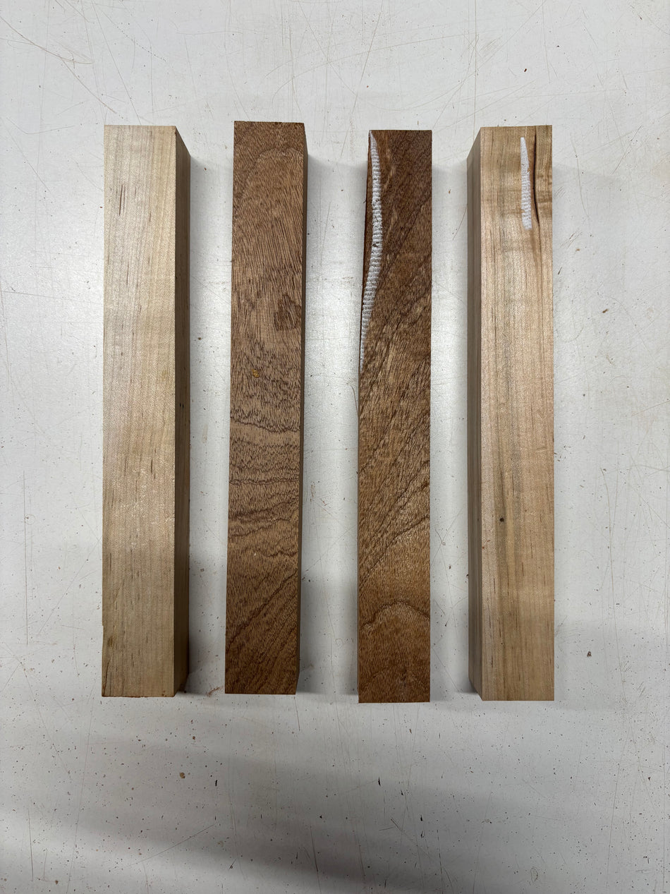 4 Pack, 2 Species Sapele + Ambrosia Maple Turning Wood Blanks 12"x1-1/2"x1-1/2" #6554