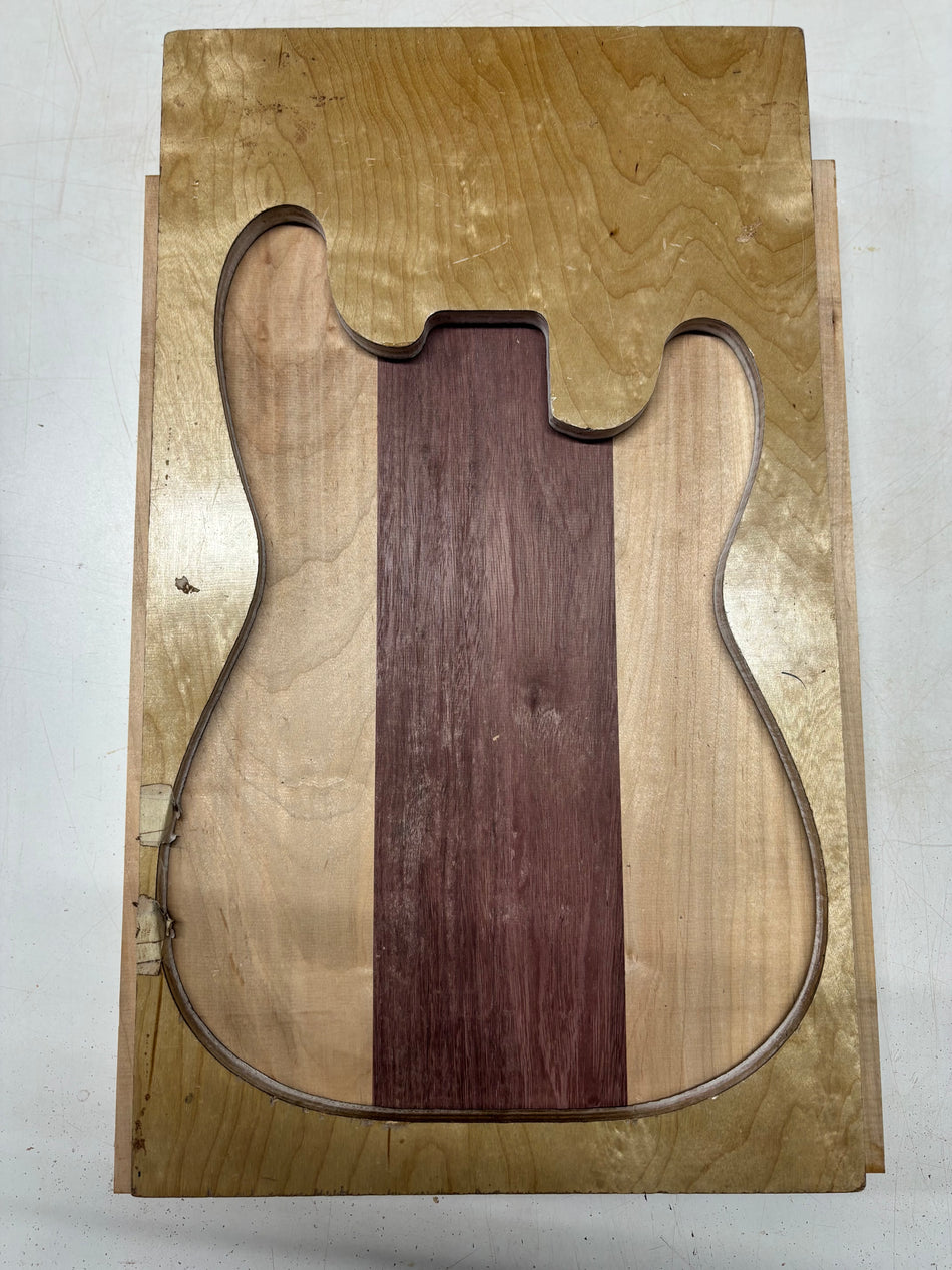 3 Piece Glued, 2 Species Hard Maple + Purpleheart Body Blank 21"x15"x1-7/8"  #6558