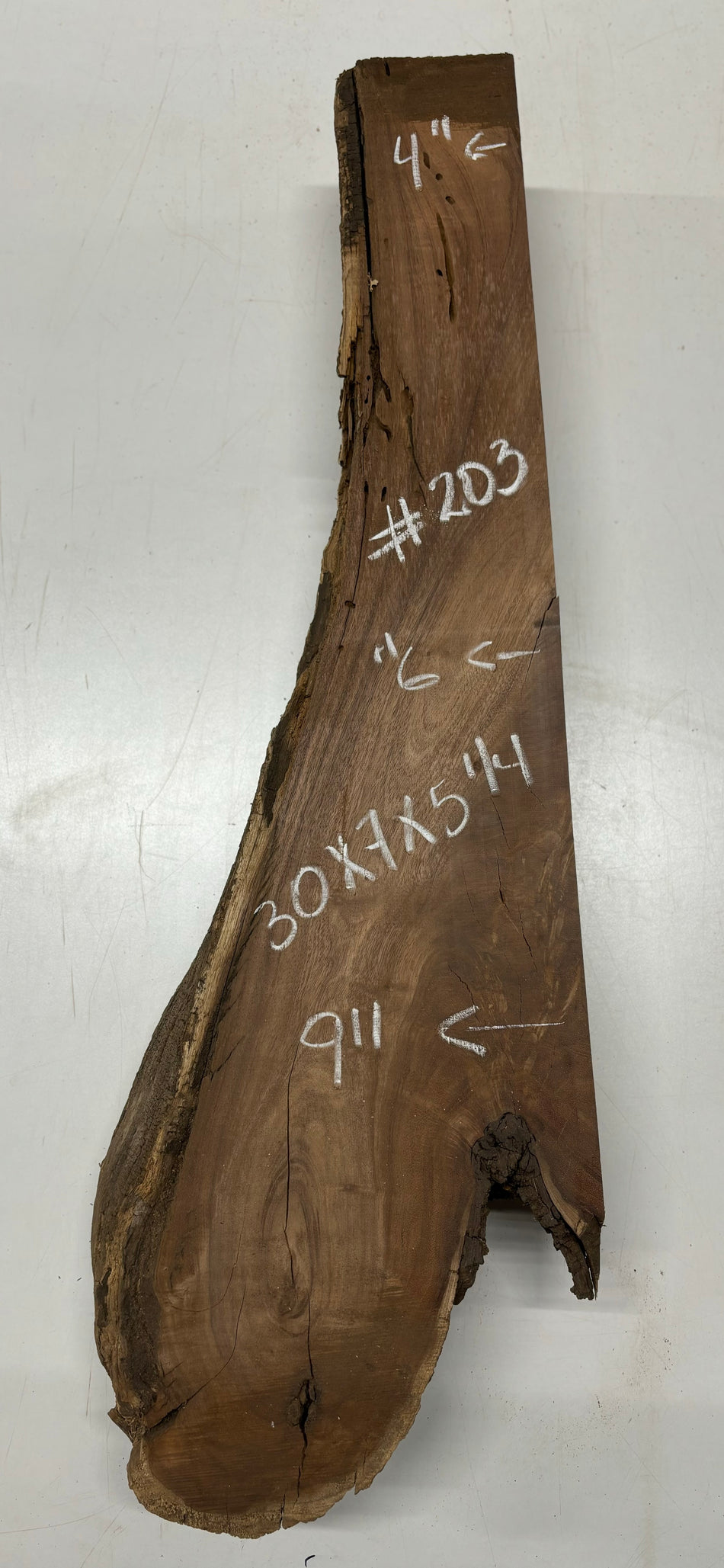 Flame Hawaiian Koa Lumber Live Edge Slab - 30"x 4" to 9" x 5-1/4" #203