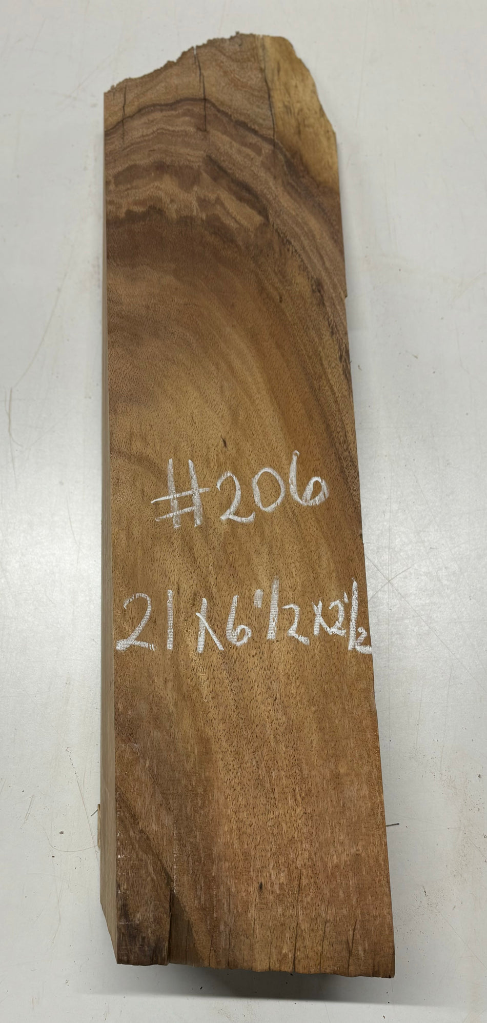 Flame Hawaiian Koa Lumber Live Edge Slab - 21" x 6-1/2" x 2-1/2" #206