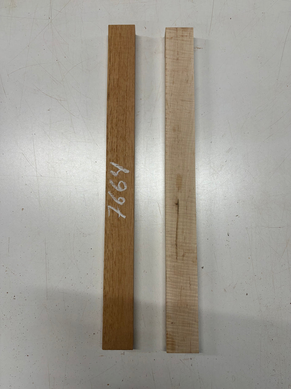 2 Pack, 2 Species Spanish Cedar + Flame Maple Thin Stock Lumber 21"x1-7/8"x7/8" #7664 - Exotic Wood Zone