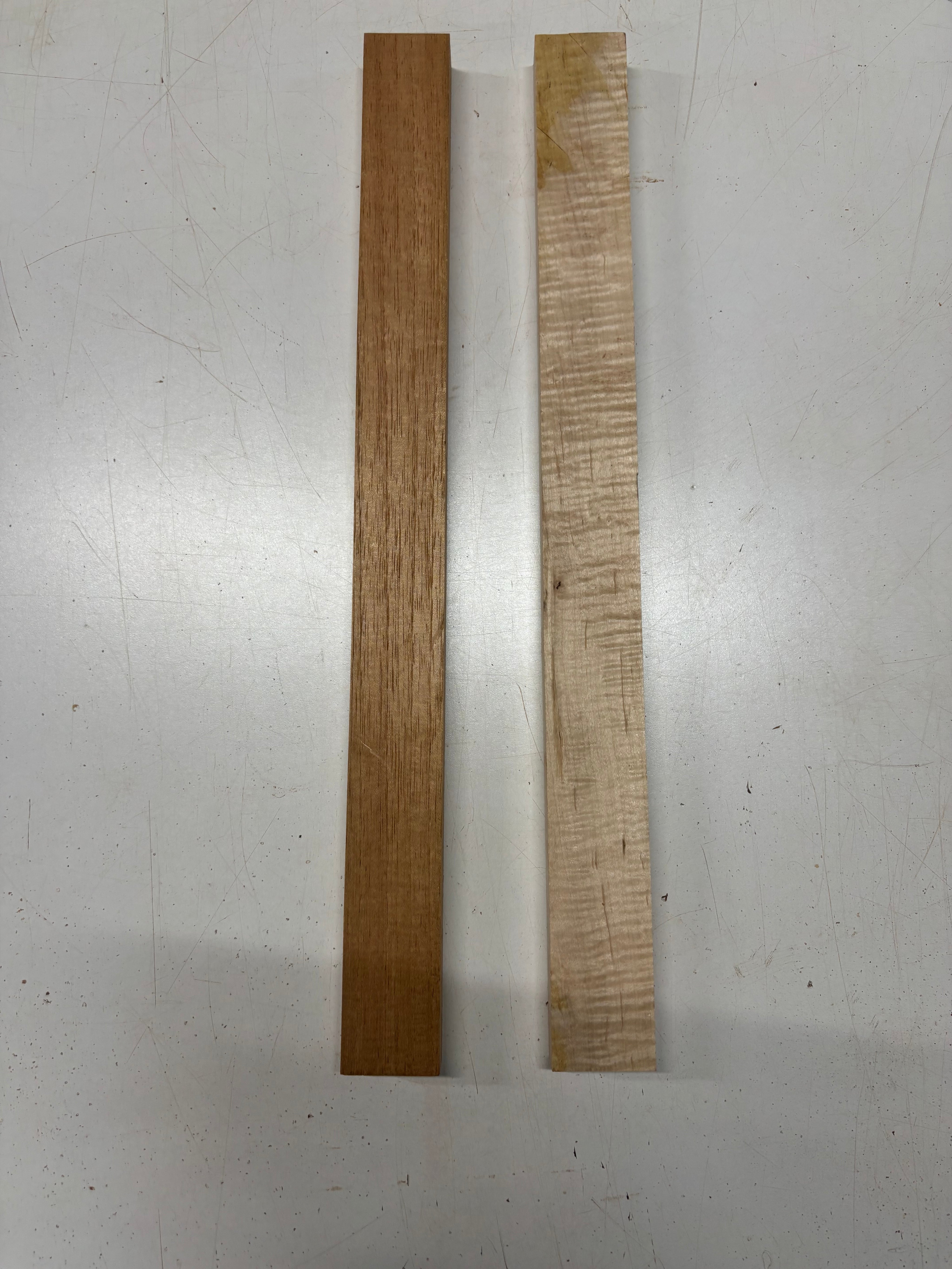 2 Pack, 2 Species Spanish Cedar + Flame Maple Thin Stock Lumber 21"x1-7/8"x7/8" #7664 - Exotic Wood Zone