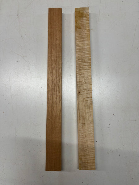 2 Pack, 2 Species Spanish Cedar + Flame Maple Thin Stock Lumber 21"x1-7/8"x7/8" #7664 - Exotic Wood Zone