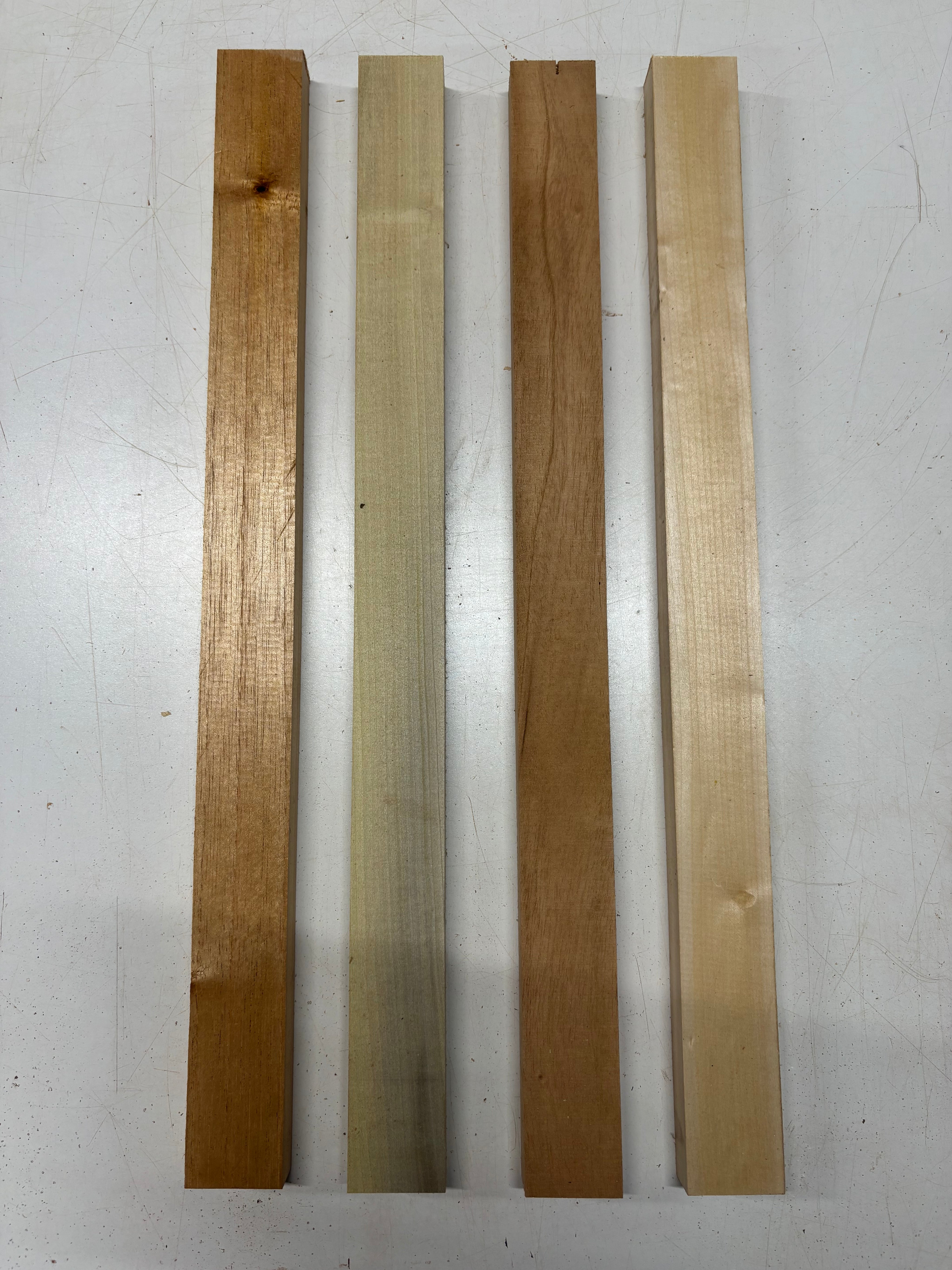 4 Pack, 3 Species Basswood + Spanish Cedar + Poplar Thin Stock Lumber 24"x2"x1"#7666 - Exotic Wood Zone