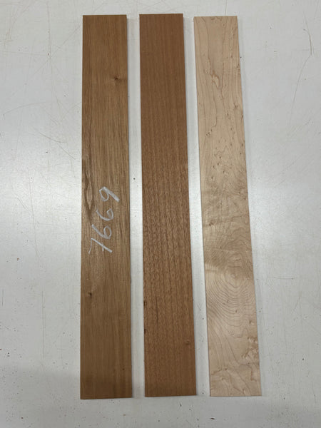 3 Pack, 2 Species Spanish Cedar + Birdseye Maple Thin Stock Lumber  #7669 - Exotic Wood Zone
