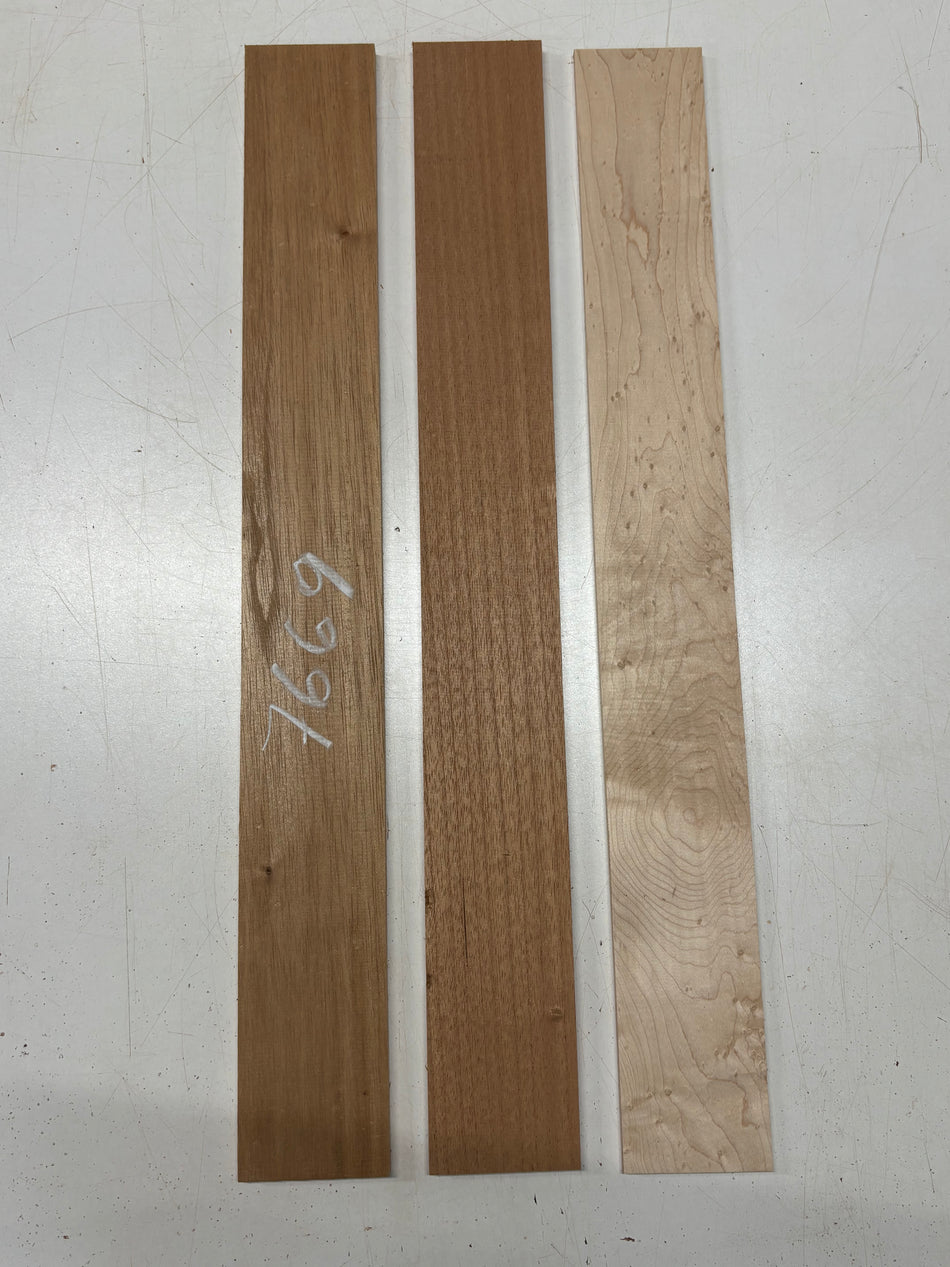 3 Pack, 2 Species Spanish Cedar + Birdseye Maple Thin Stock Lumber  #7669 - Exotic Wood Zone