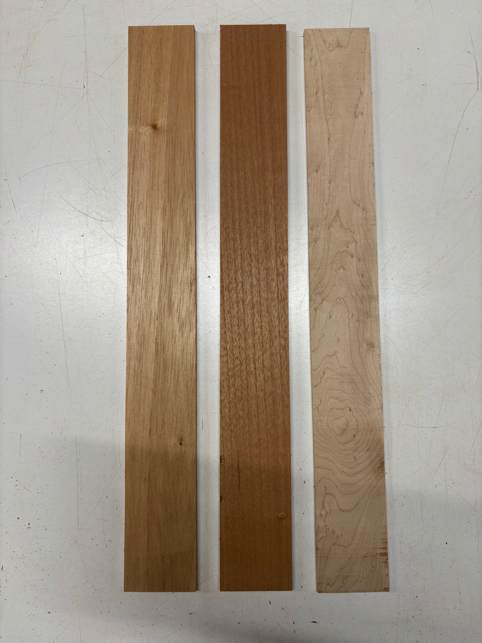 3 Pack, 2 Species Spanish Cedar + Birdseye Maple Thin Stock Lumber  #7669 - Exotic Wood Zone