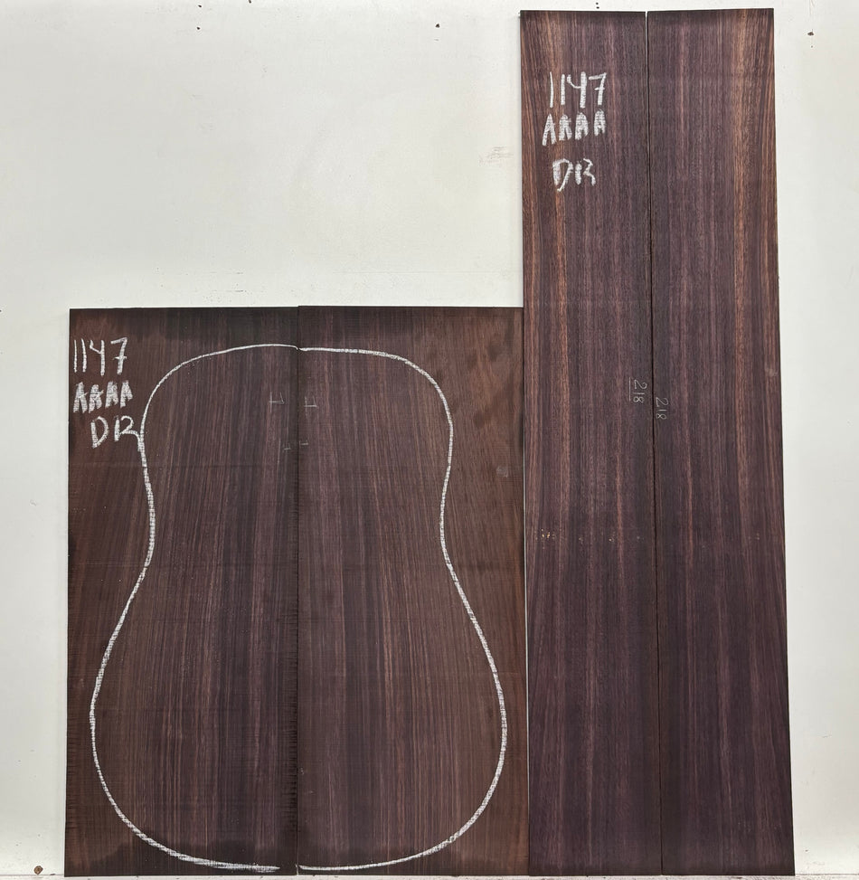 East Indian Rosewood Dreadnought AAAA Grade Guitar Back & Side Set #1147 - Exotic Wood Zone