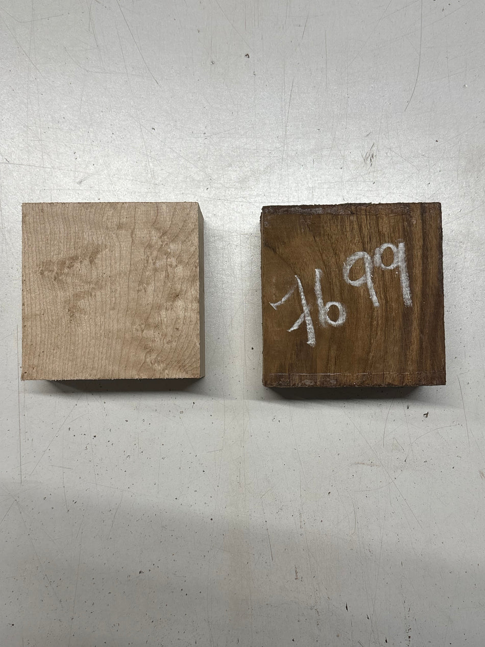2 Pack, 2 Species Teak + Birdseye Maple Bowl Blank  4"x4"x2"#7699 - Exotic Wood Zone