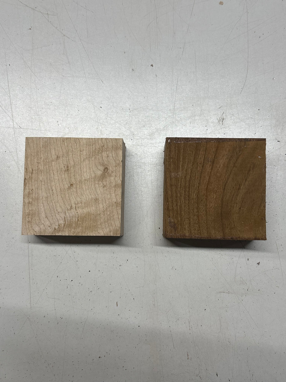 2 Pack, 2 Species Teak + Birdseye Maple Bowl Blank  4"x4"x2"#7699 - Exotic Wood Zone