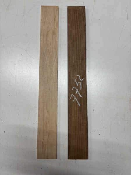 2 Pack, 2 Species Black Walnut + Hard Maple Fingerboard Blanks 25"x3"x3/8"#7752 - Exotic Wood Zone